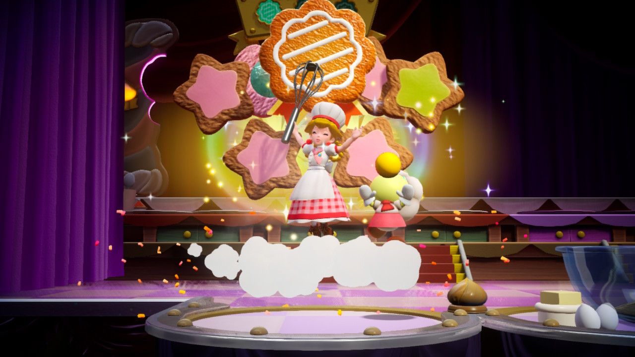 Princess Peach Showtime Peach celebrating making a special cookie