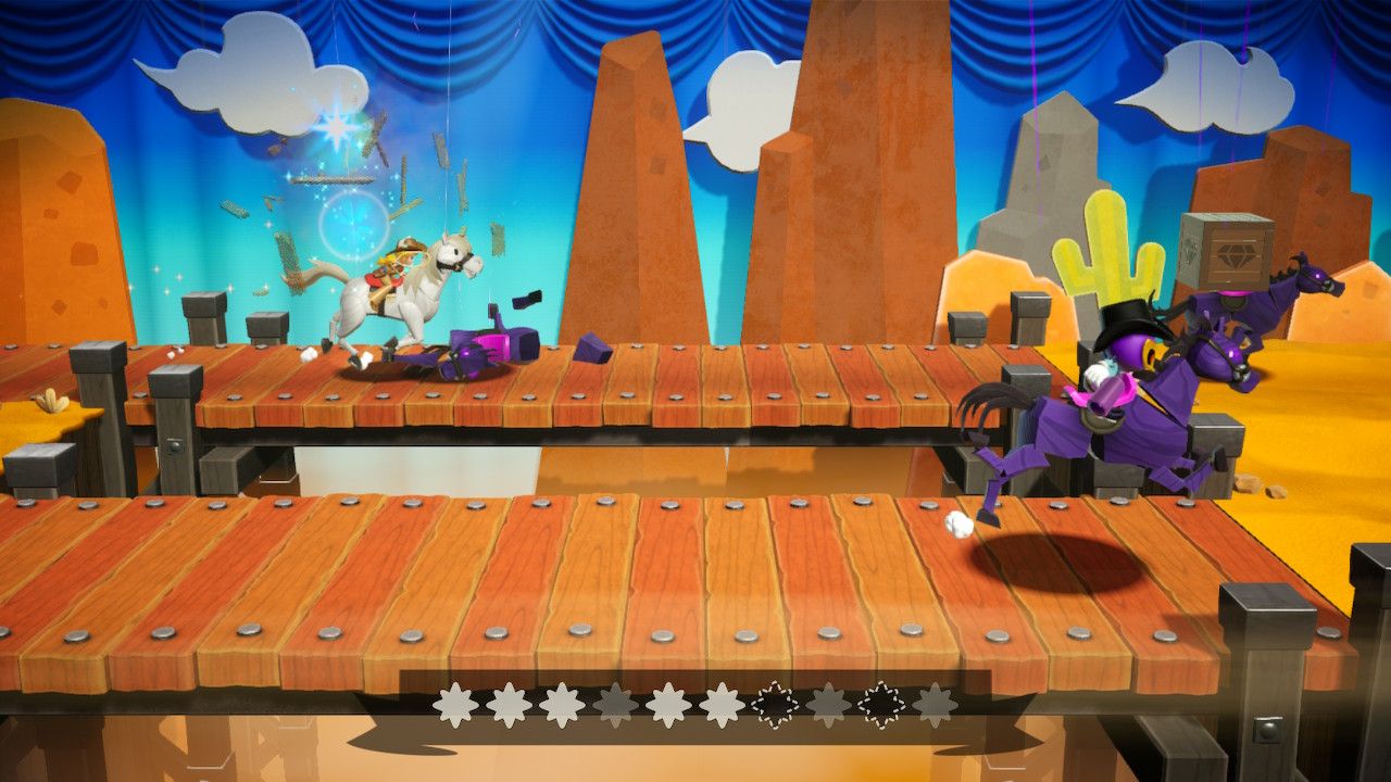 Princess Peach Showtime Peach on the far bridge to get a Gem