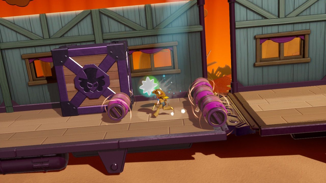 Princess Peach Showtime Peach grabbing a Gem between rolling barrels