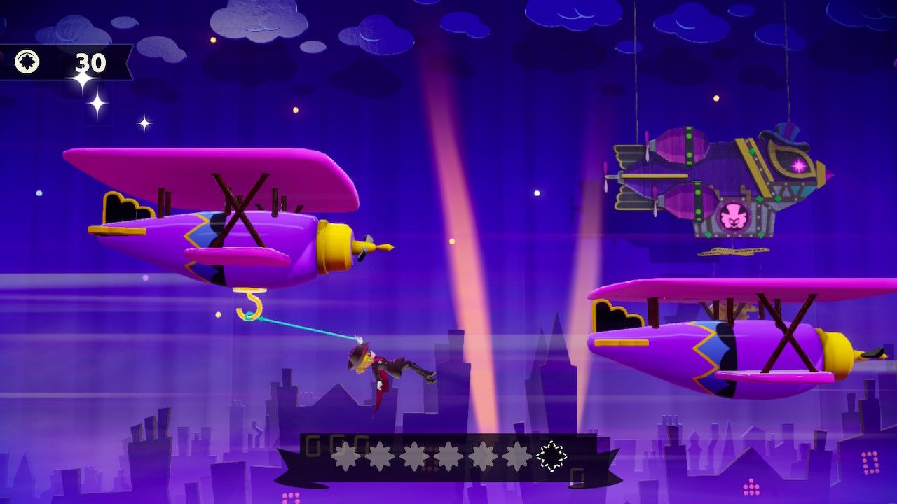 Princess Peach Showtime Peach swinging through a Gem from a plane