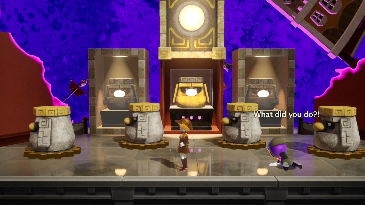Princess Peach Showtime, Peach spinning the heads sideways in The Dark Museum to find the Ribbon Man