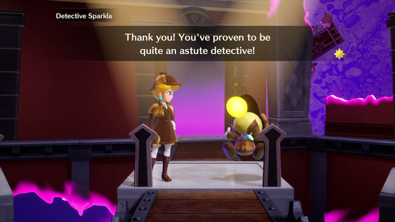 20240319Princess Peach Showtime, Peach talking to the Detective Sparkla