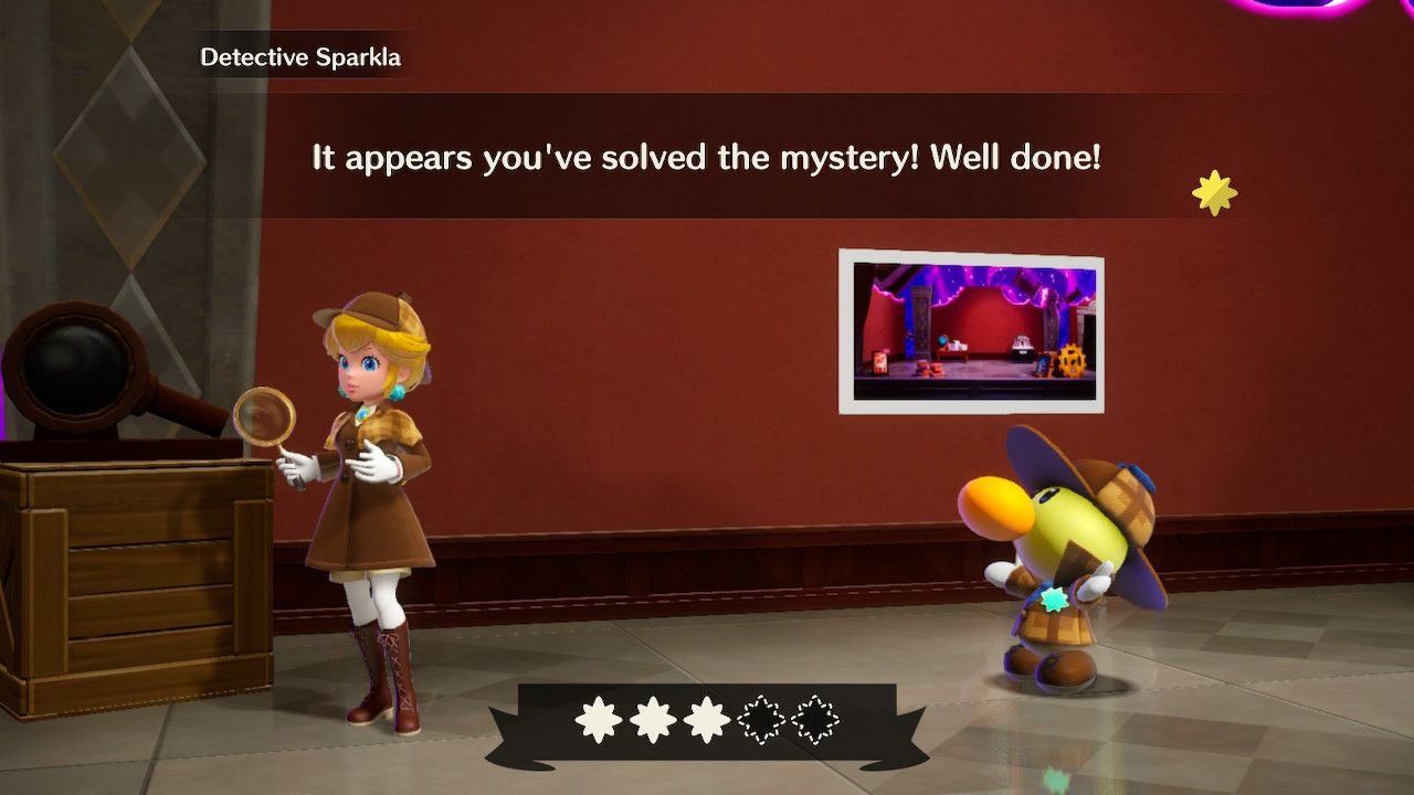 20240319Princess Peach Showtime, Peach investigting the giant magnifying glass