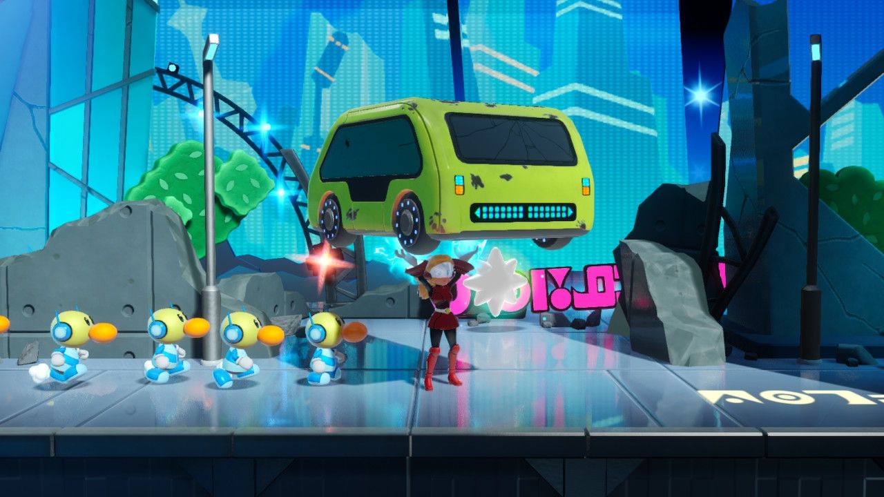 Princess Peach Showtime Mighty Peach holding a bus