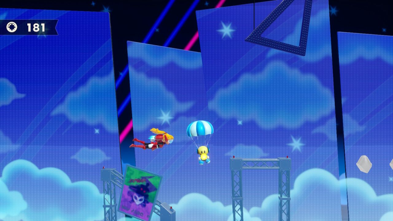 Princess Peach Showtime Mighty Peach flying through the air
