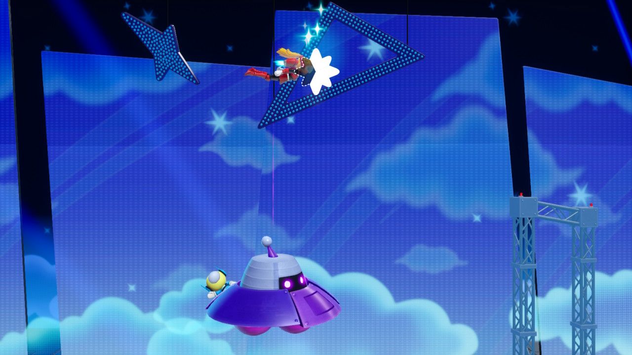 Princess Peach Showtime Mighty Peach flying to grab a Sparkle Gem