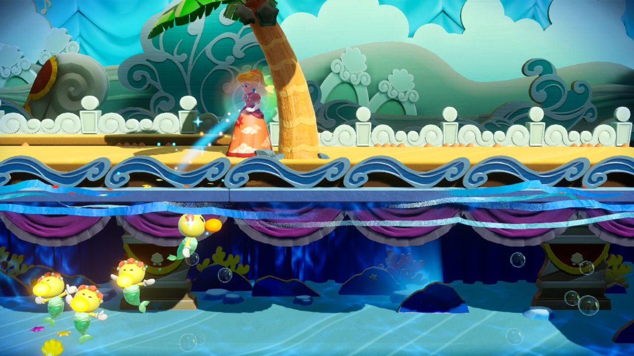 Princess Peach Showtime Peach next to palm tree