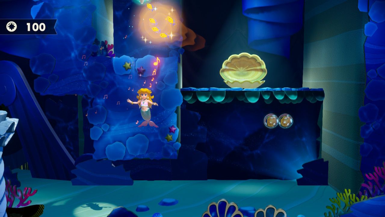 Princess Peach Showtime Peach sending fish to reach a Gem