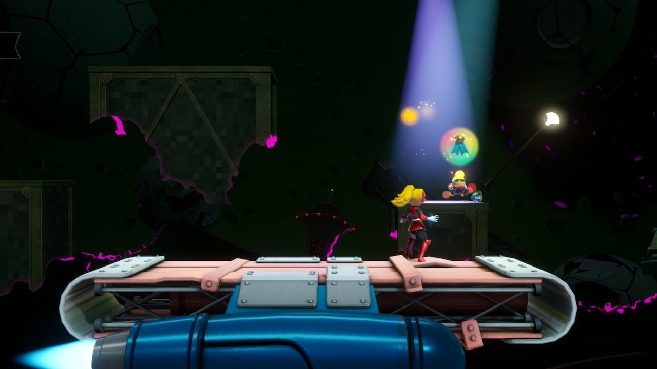 Princess Peach Showtime Mighty Peach saving the Ribbon Man in Dark Space