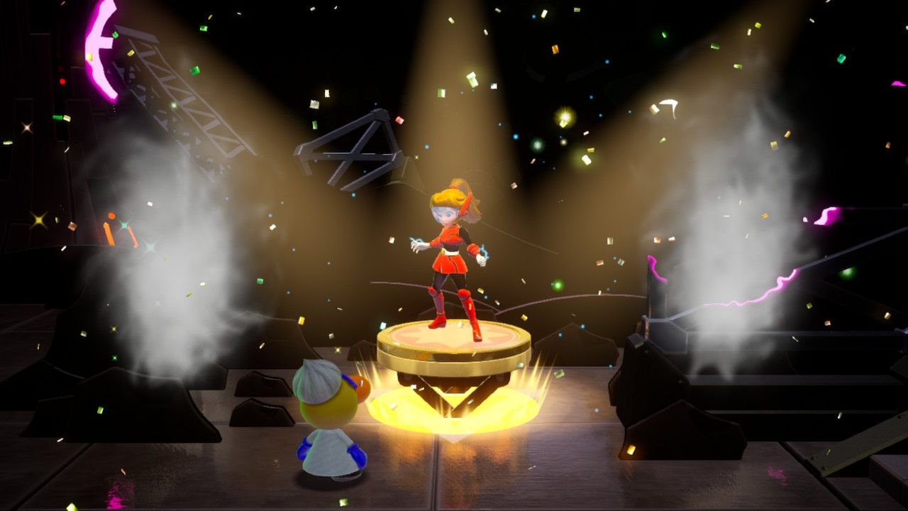 Princess Peach Showtime Mighty Peach posing on a podium