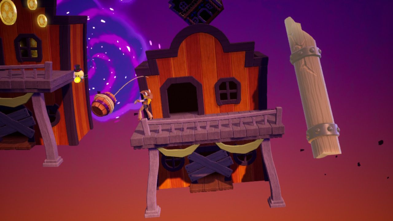 Princess Peach Showtime Peach lassoing the Ribbon Man in The Dark Locomotive