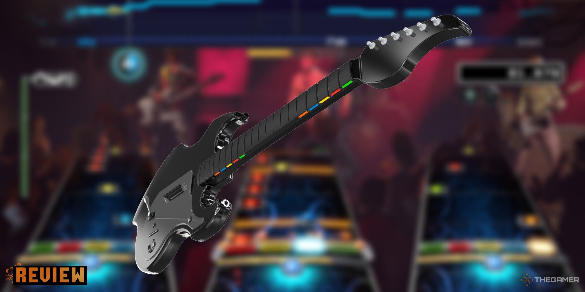riffmaster guitar cotroller on a blurred rockband 4 background