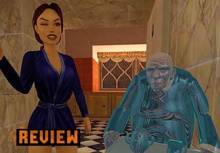 Tomb Raider review header with Lara and a frozen Winston