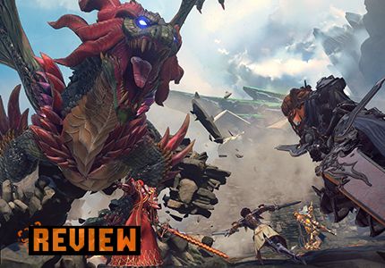Granblue Fantasy Relink, Seigfried, Lancelot, Vane, and Percival fight a red dragon