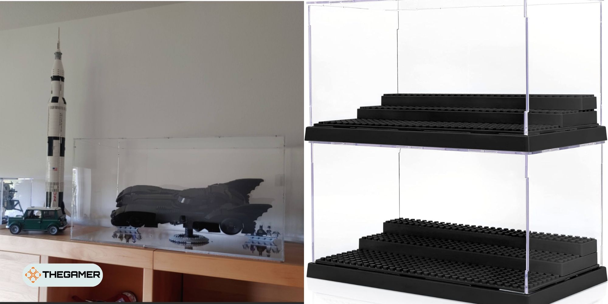 Image of Acrylic Display Case with Batmobile Lego Display Set