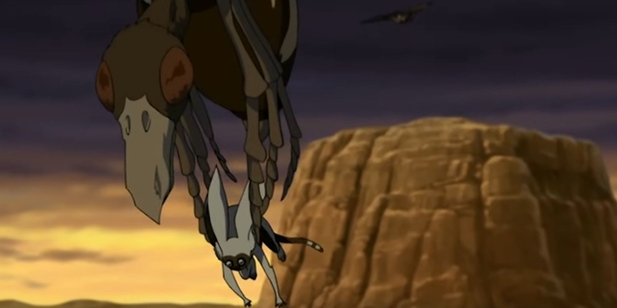 A Buzzard Wasp carrying Momo off after a fight in Avatar the Last Airbender