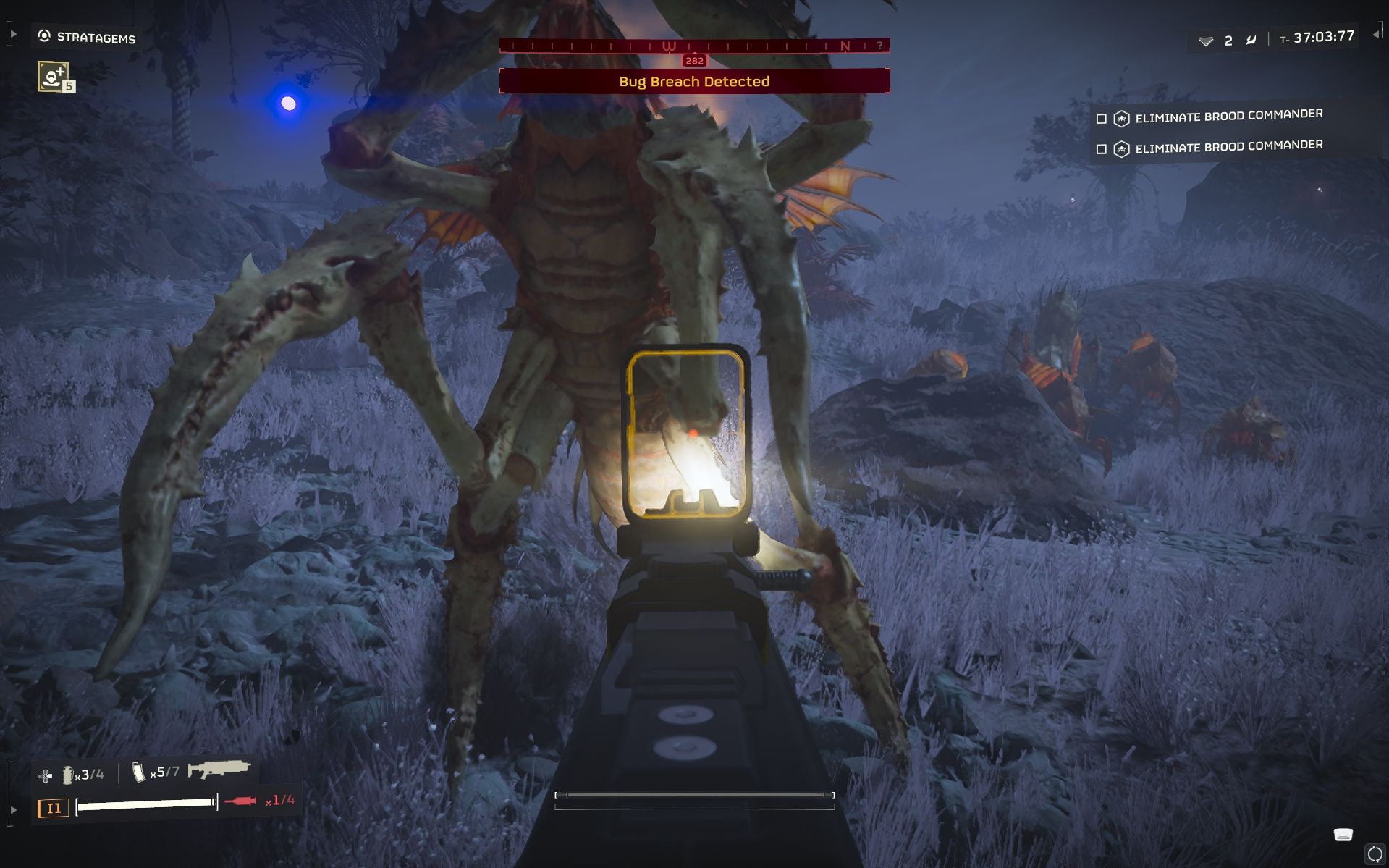 a player being attacked while fighting in the first person view in Helldivers 2