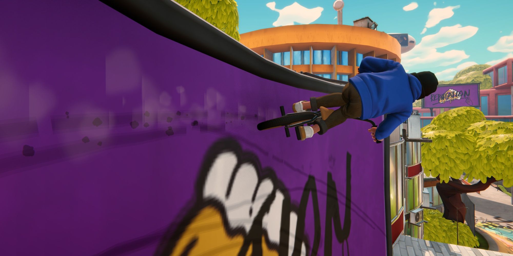 A player doing a wall ride on a bike in Streetdog BMX