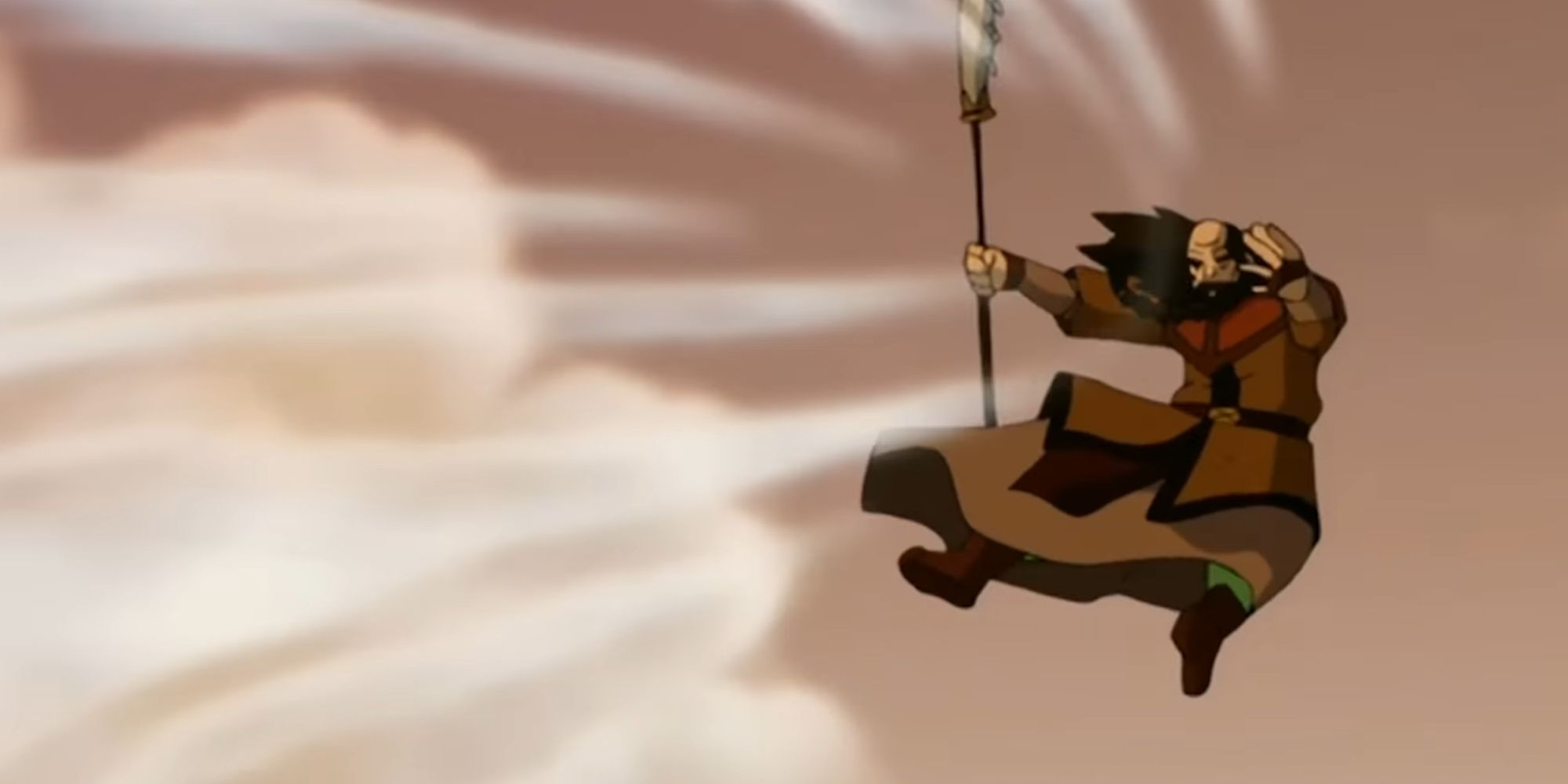 Aang blowing one of the Rough Rhinos off of the cliff in Avatar The Last Airbender