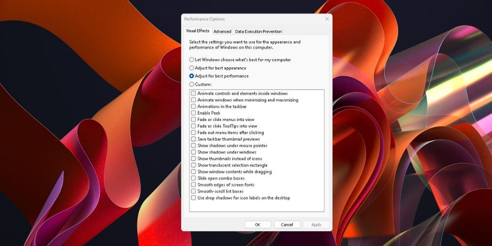 Adjust The Appearance For Performance Windows