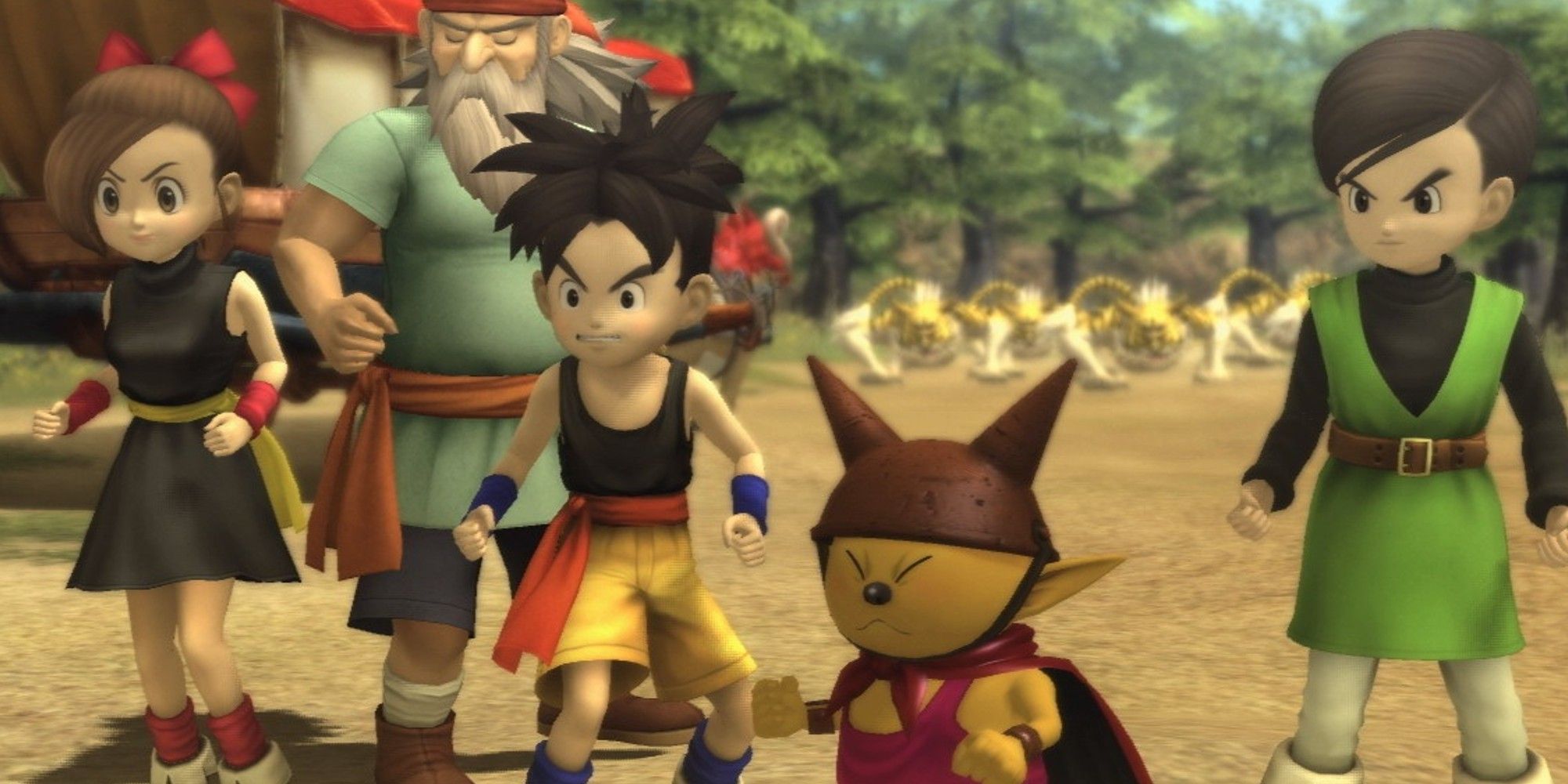 The party standing in a forest in Blue Dragon.