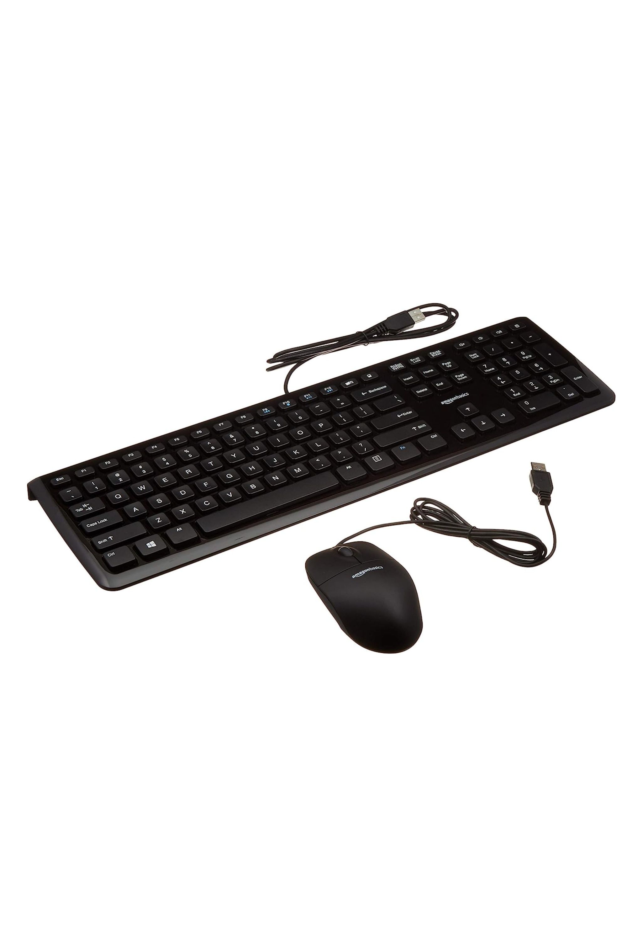 A combination of a wired USB Amazon Basics mouse and keyboard.
