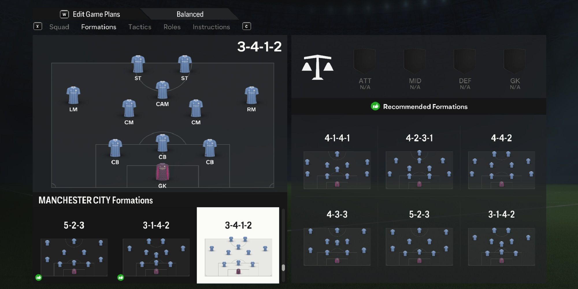 An image of the 3-4-1-2 in EA Sports FC 24
