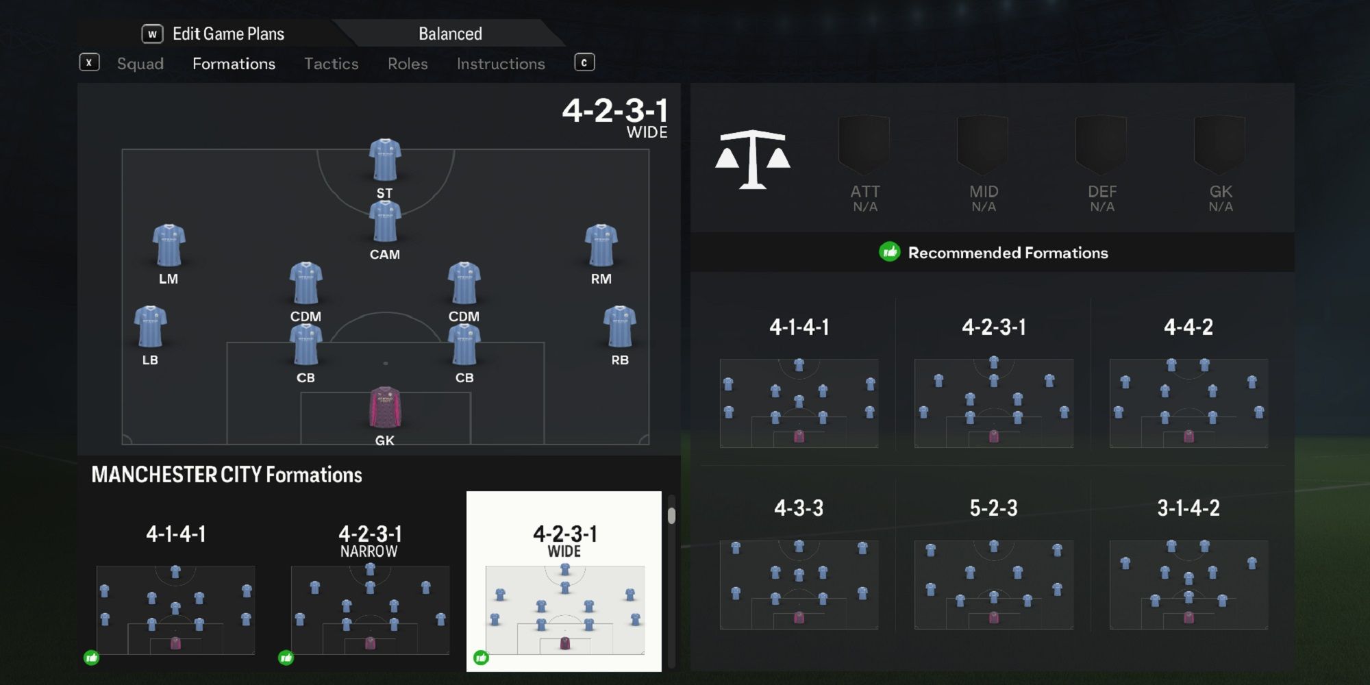 An image of the 4-2-3-1 wide in EA Sports FC 24