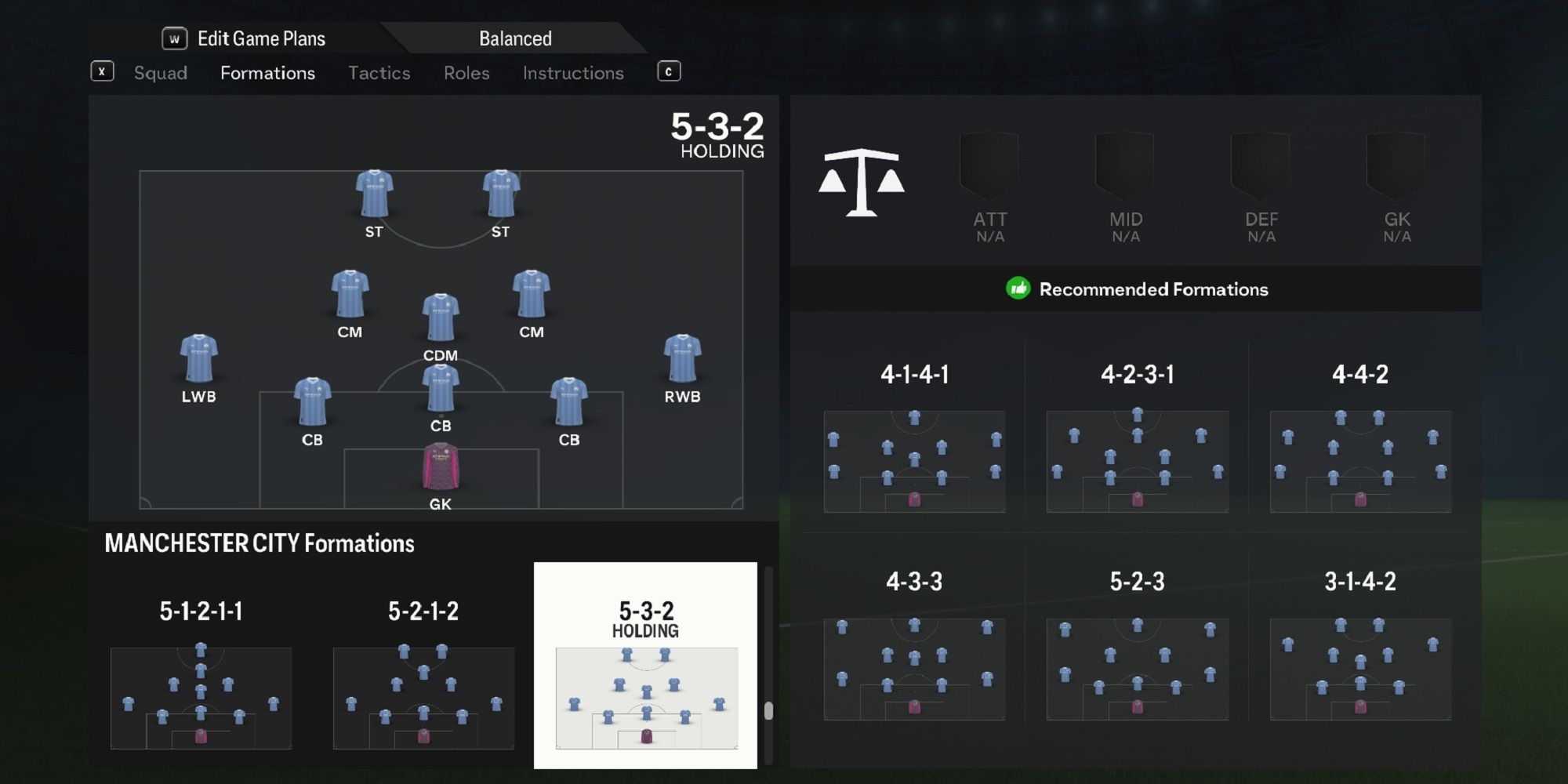 An image of the 5-3-2 holding in EA Sports FC 24