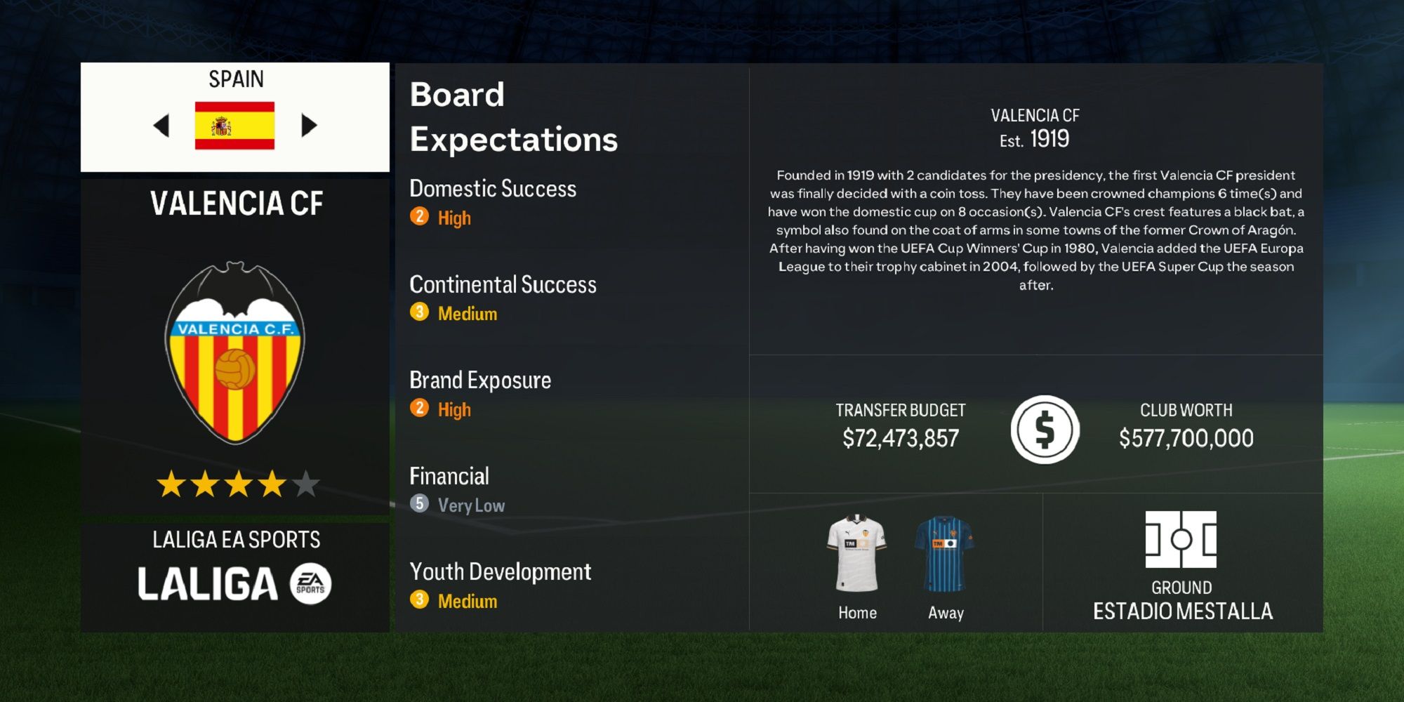 An image of Valencia in EA Sports FC 24