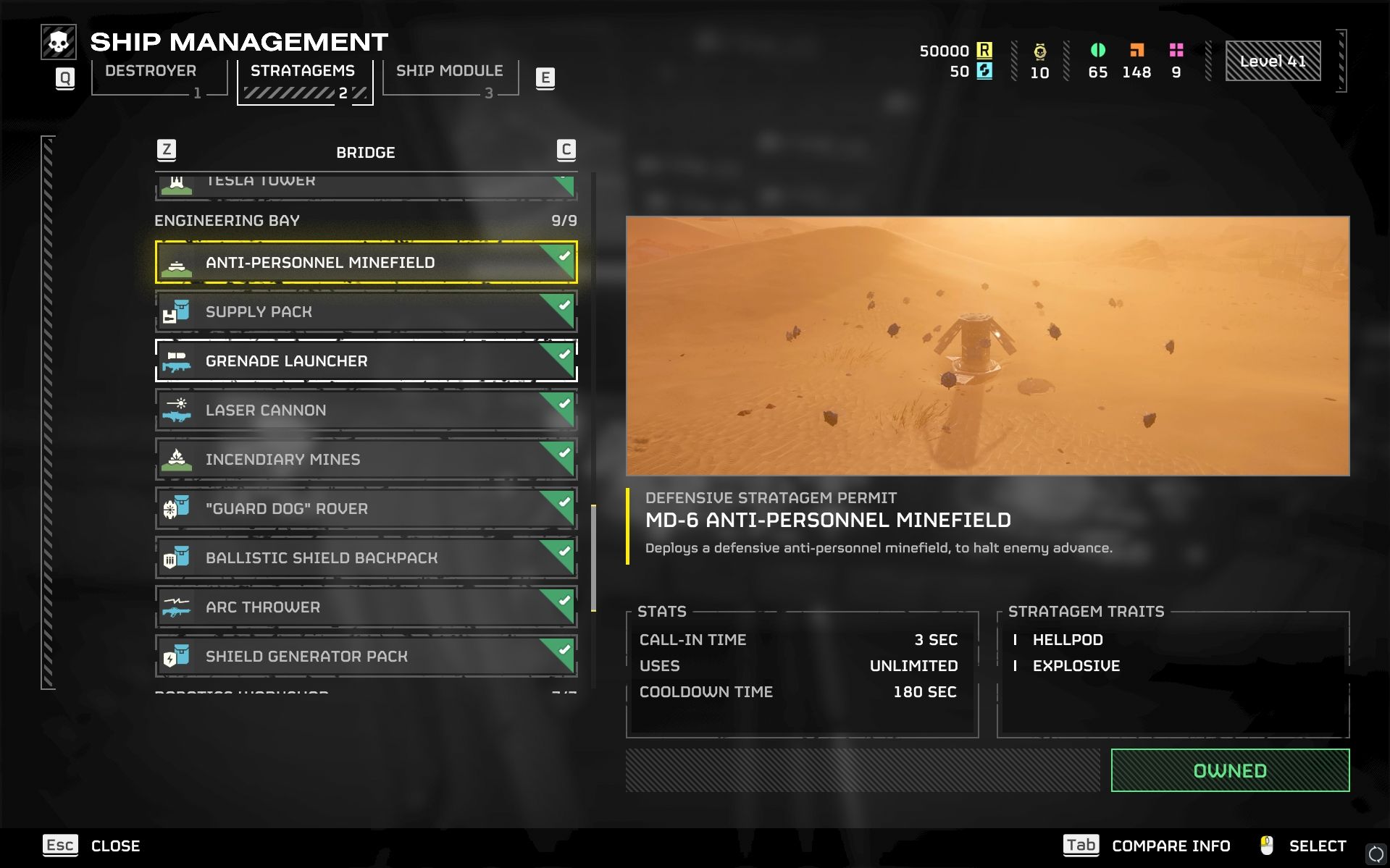 Anit-personnel Minefield stratagem menu in Helldivers 2