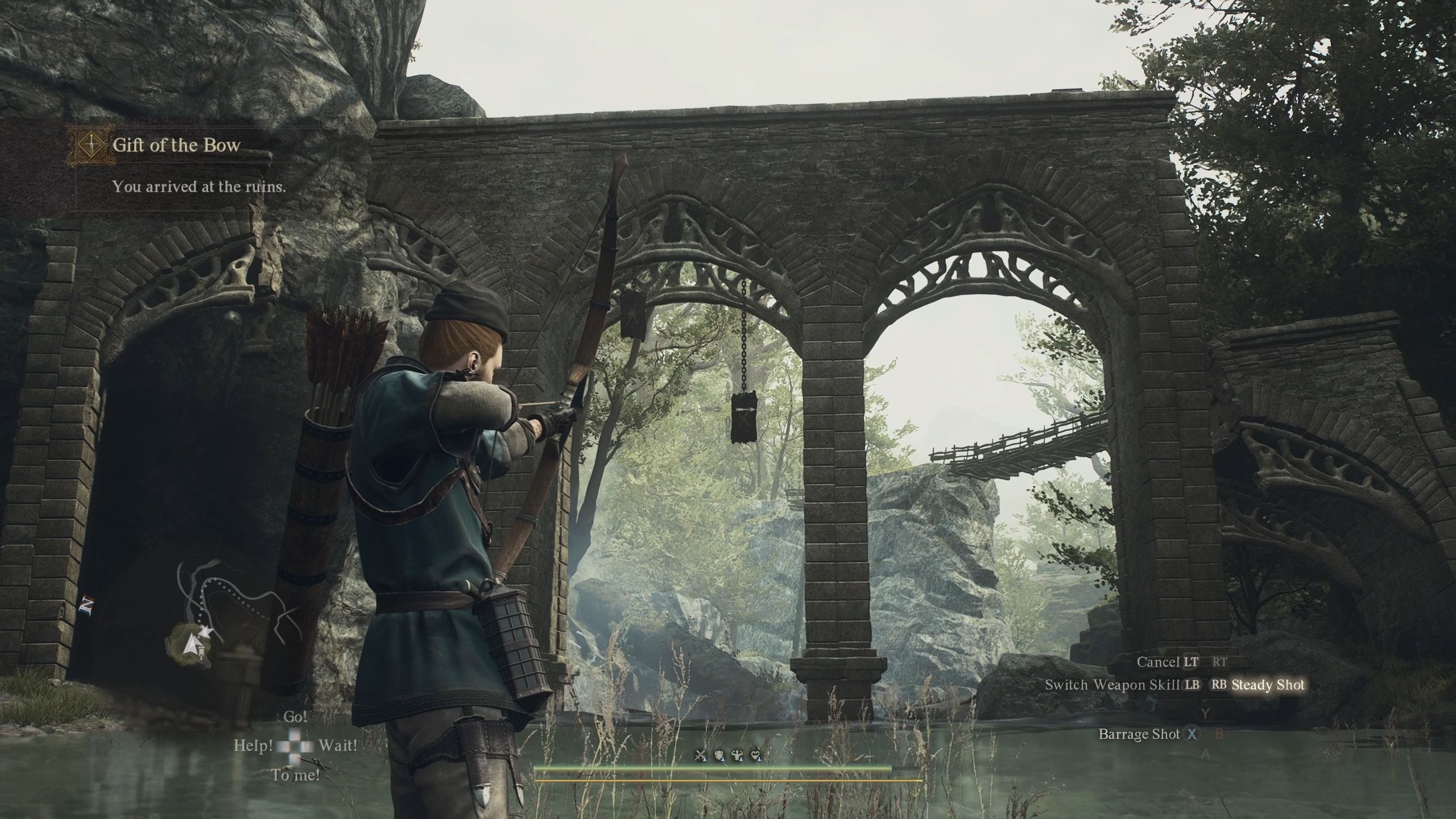 Arisen aiming at a target practice with his bow - Dragon's Dogma 2