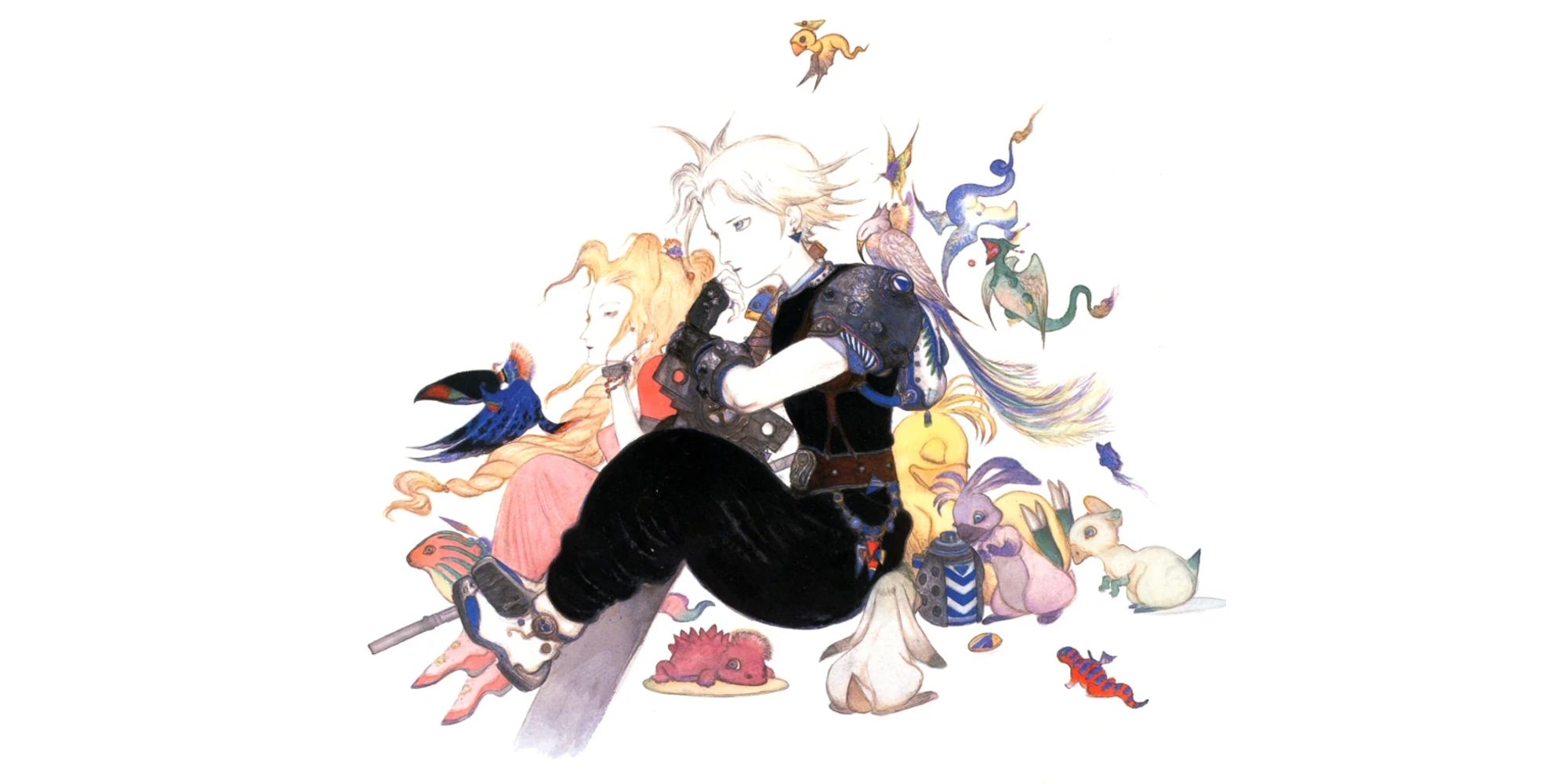 artwork of Cloud and Aerith by Yoshitaka Amano