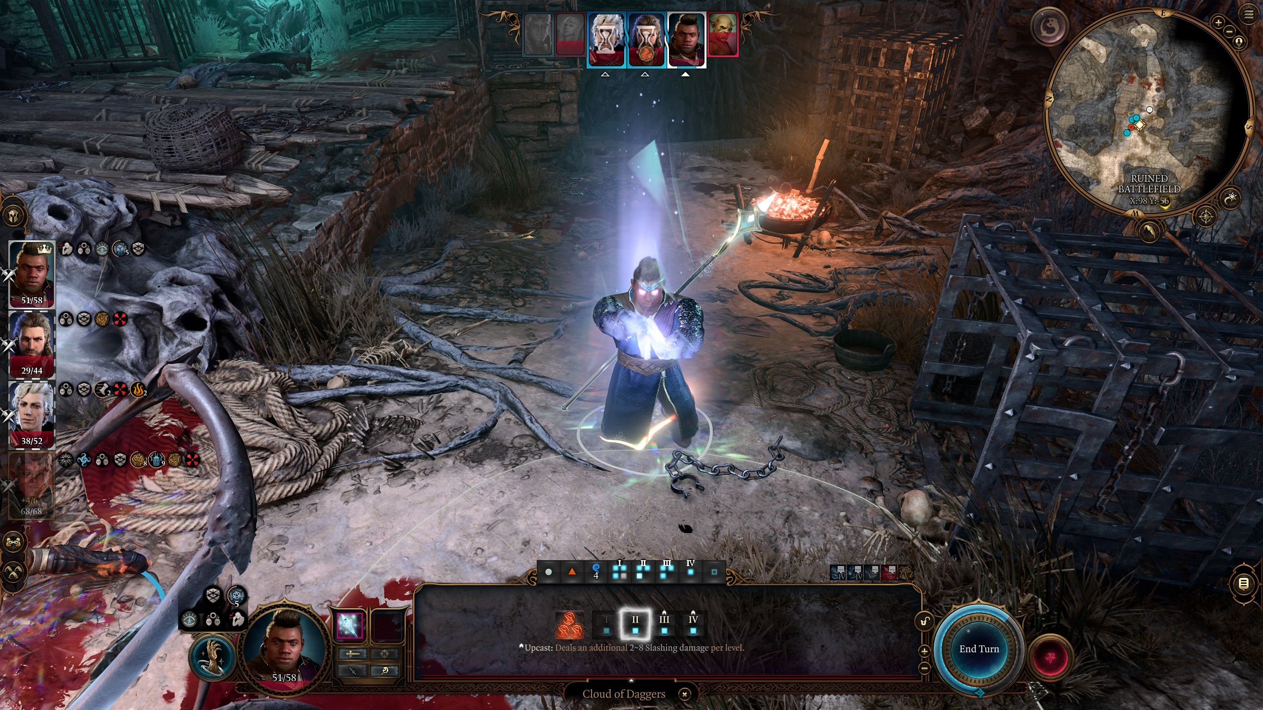Baldur's Gate 3 Conjuration Wizard Casting Cloud of Daggers