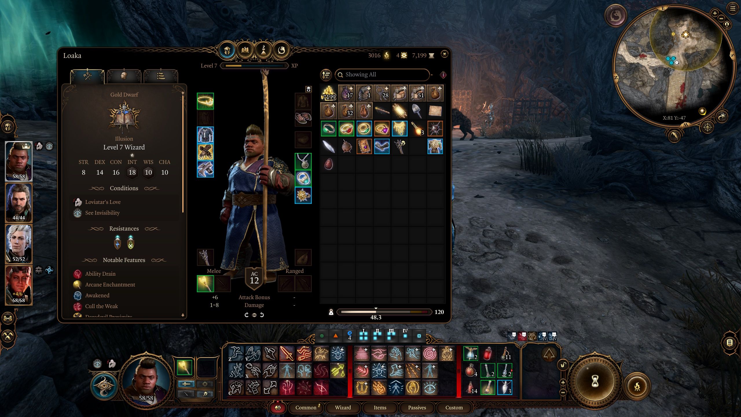 Baldur's Gate 3 School of Illusion Wizard Early Game Inventory