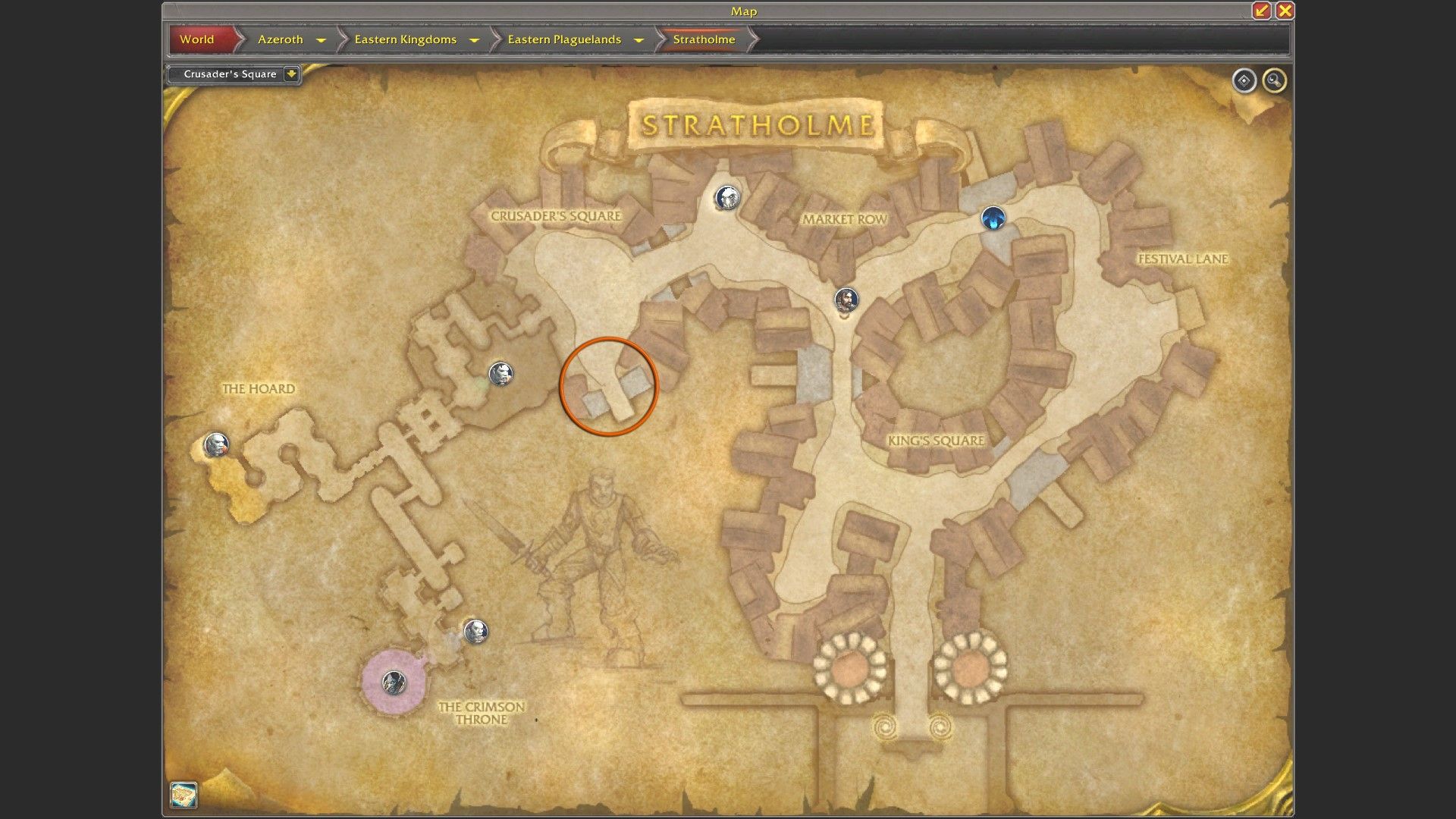 Location of where one can break a Ward of Naxxramas on the Stratholme map