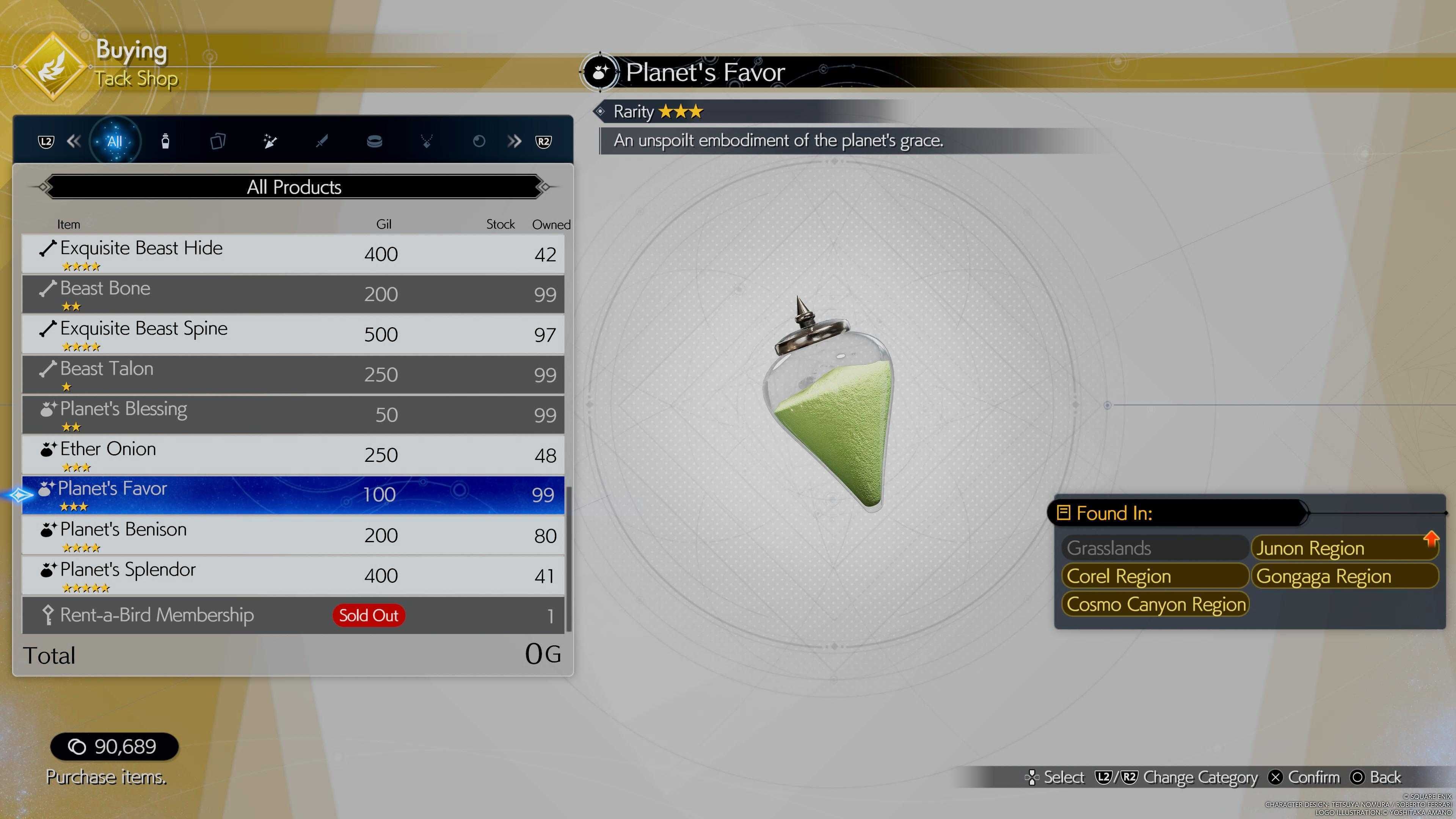 Buying menu of the Planet's Favor - FF7 Rebirth