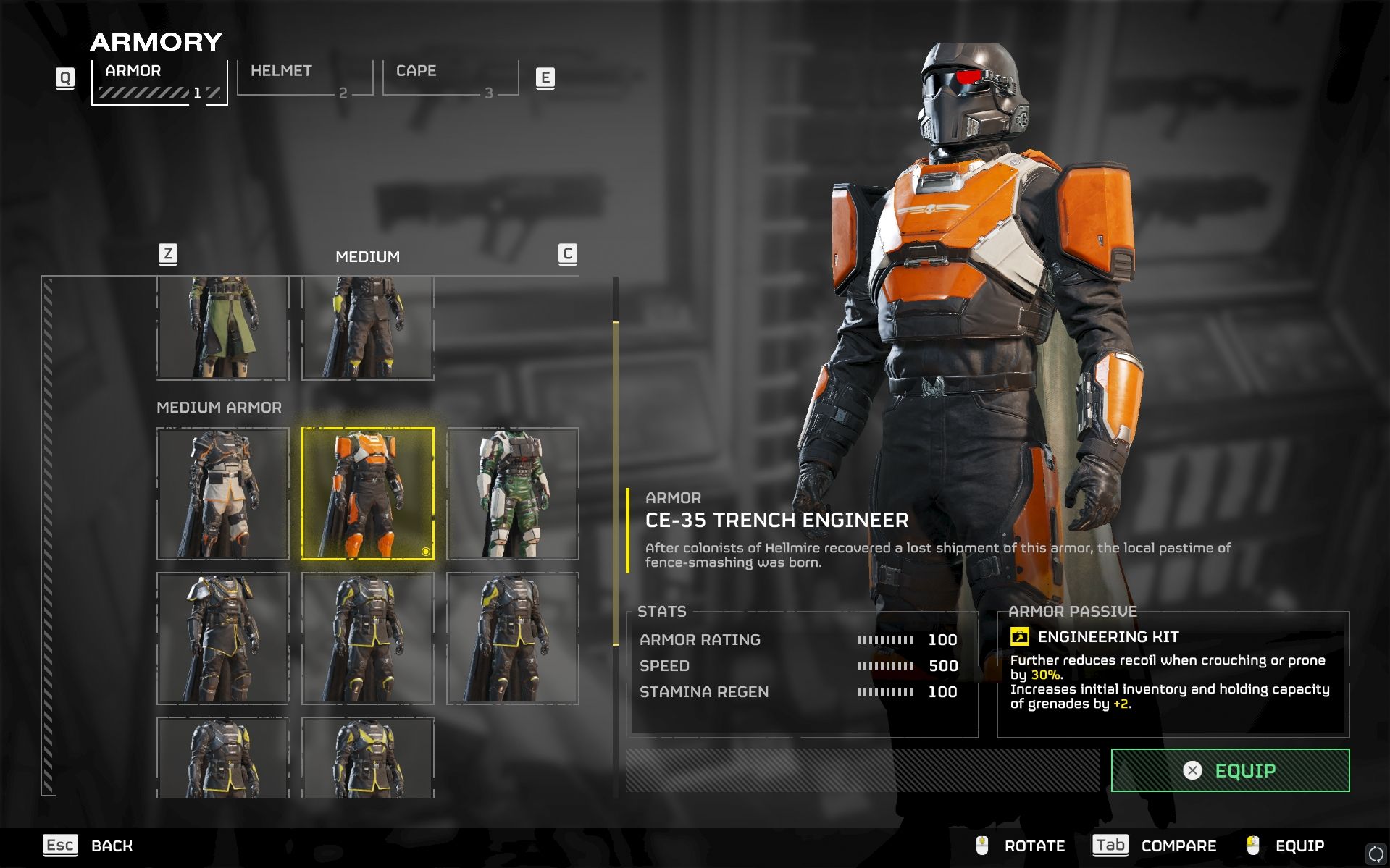 CE-35 Trench Engineer armor showcase in Helldivers 2