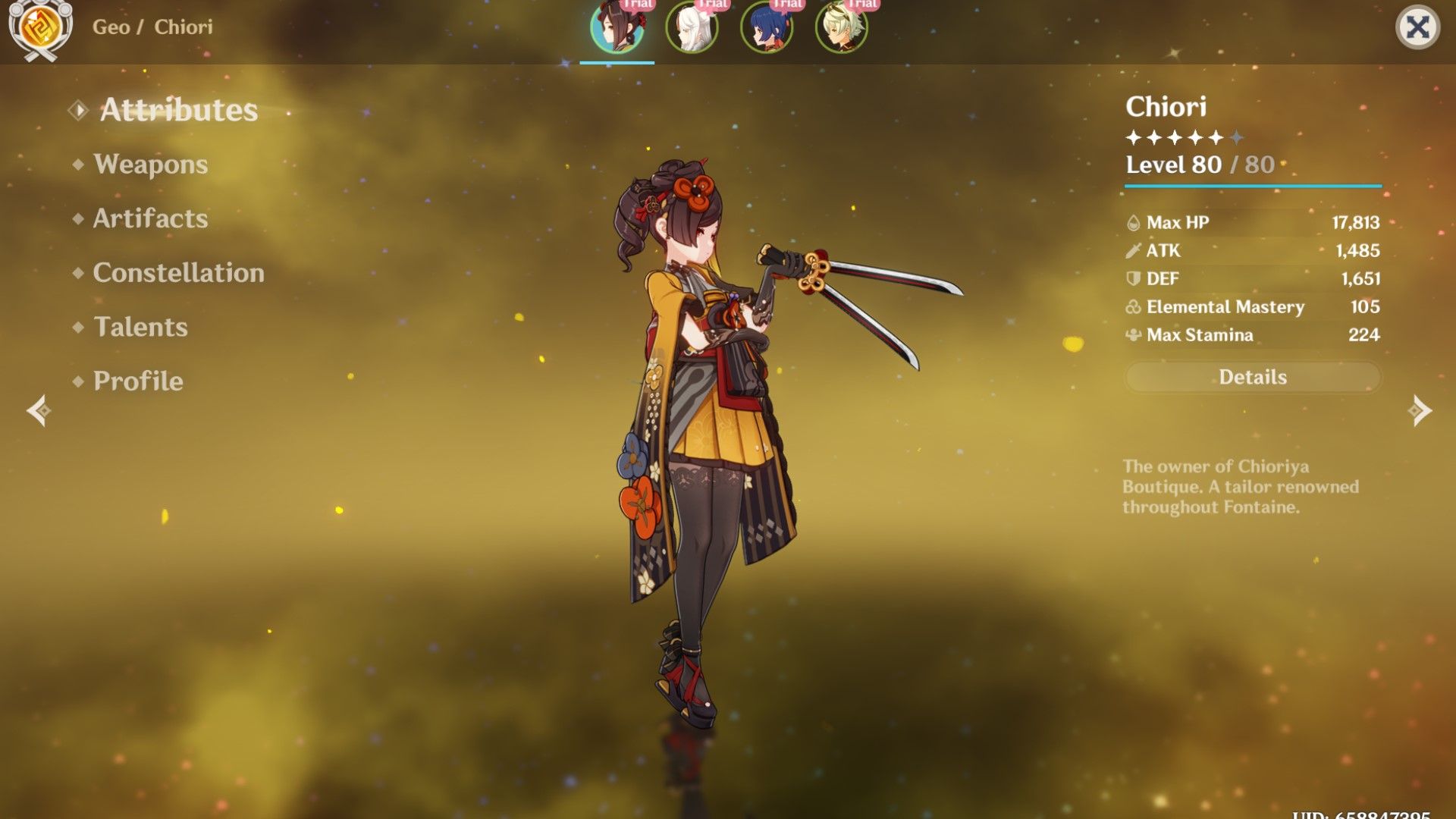 Chiori's Level Up Page in Genshin Impact.