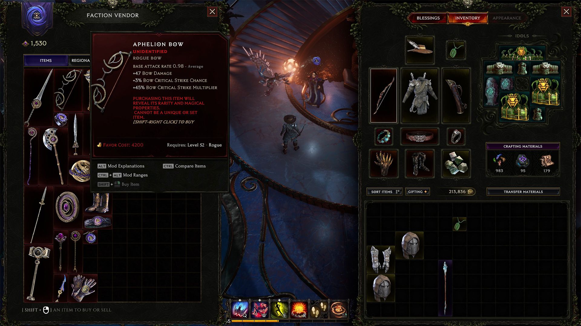 viewing an item purchased with favor at the faction vendor