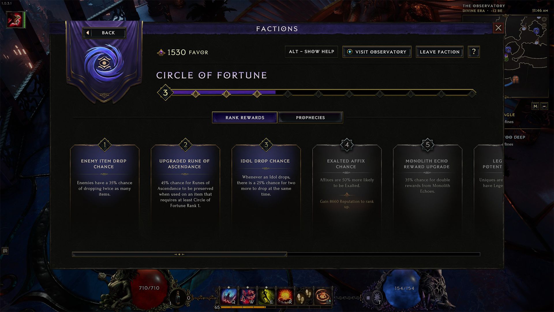 circle of fortune reputiaton rank and current favor