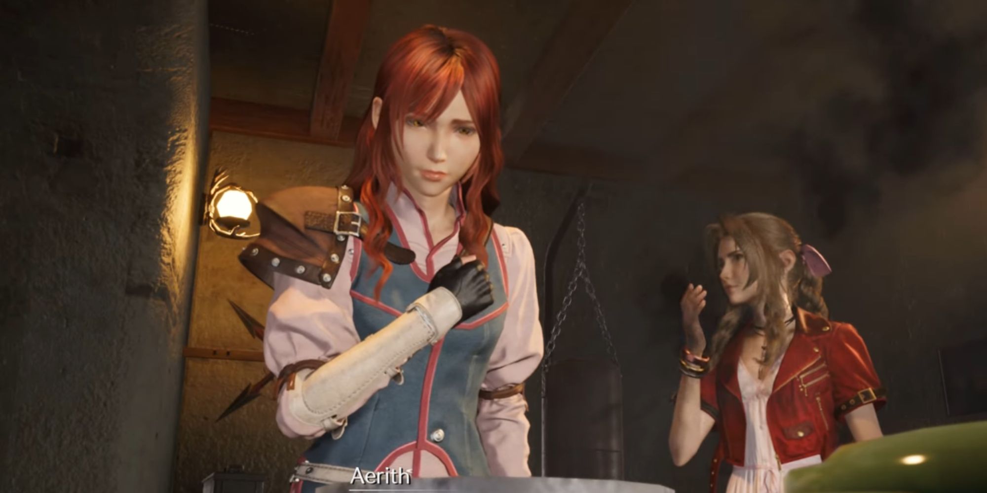 Cissnei looking ata abowl of food in Final Fantasy 7 Rebirth
