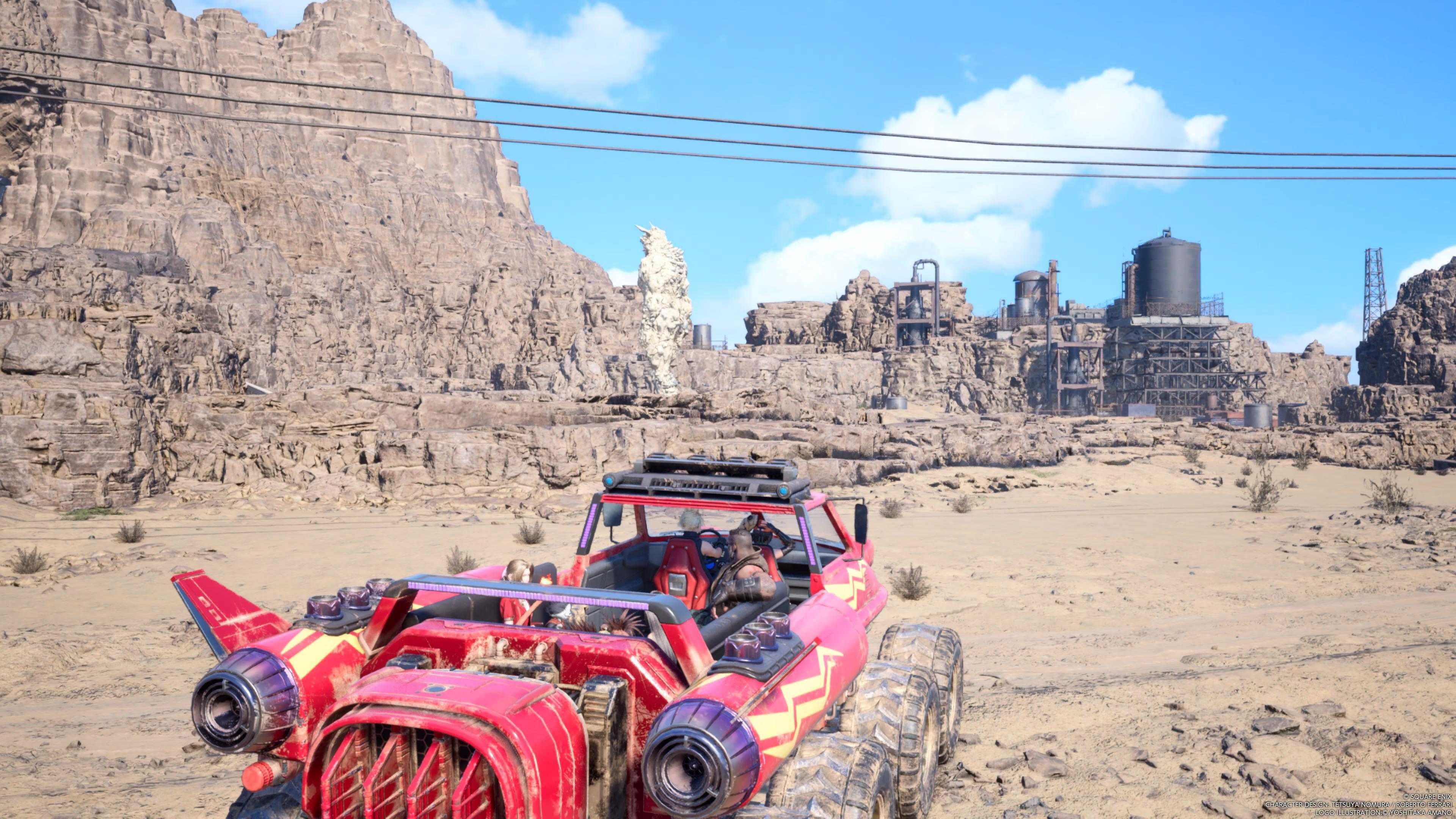 Cloud and his party are riding the Buggy vehicule - FF7 Rebirth