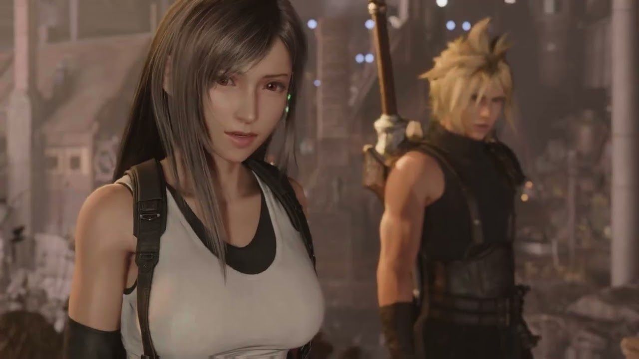 Cloud and Tifa looking at the camera in Final Fantasy 7 Rebirth