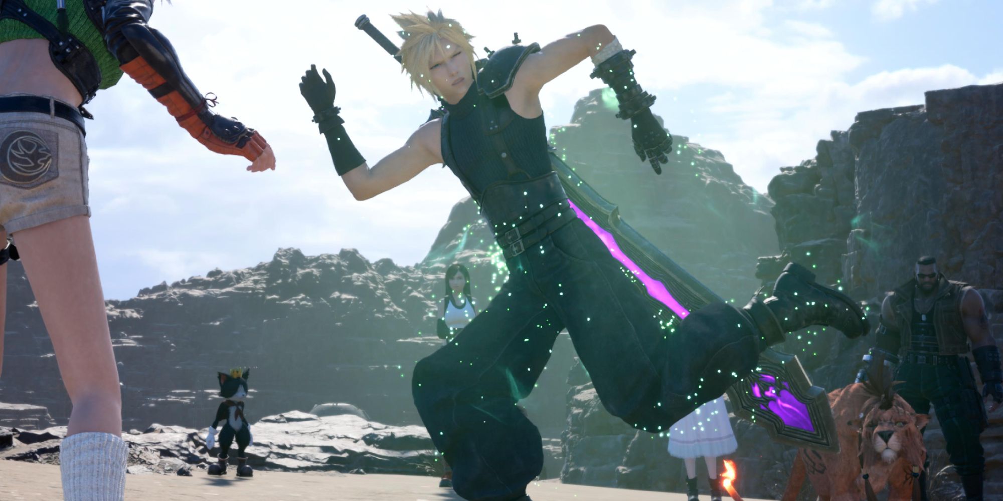 Cloud is standing in the Cactuar famous form - FF7 Rebirth