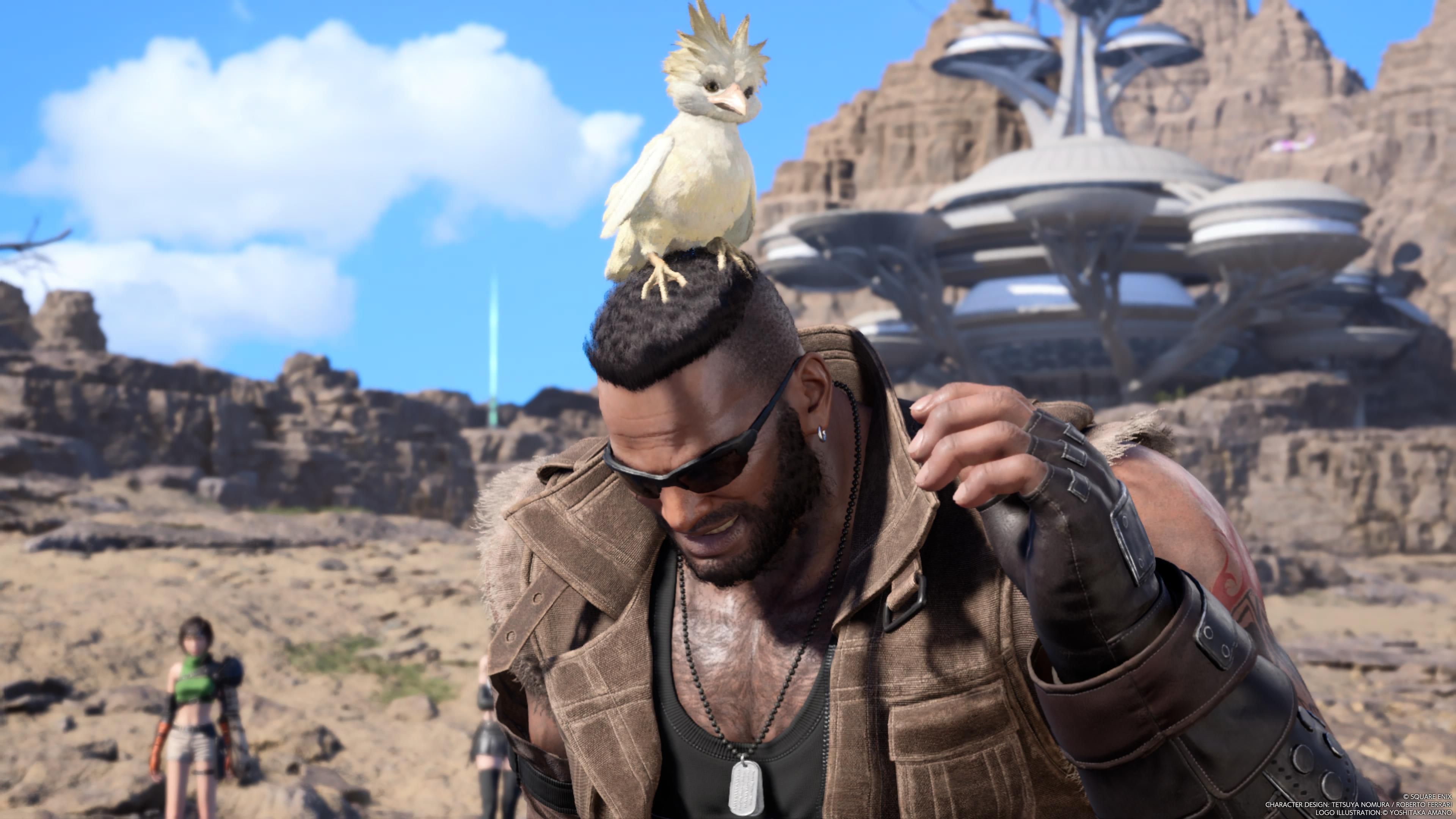 Cloud Jr. is sitting on Barret Head - FF7 Rebirth