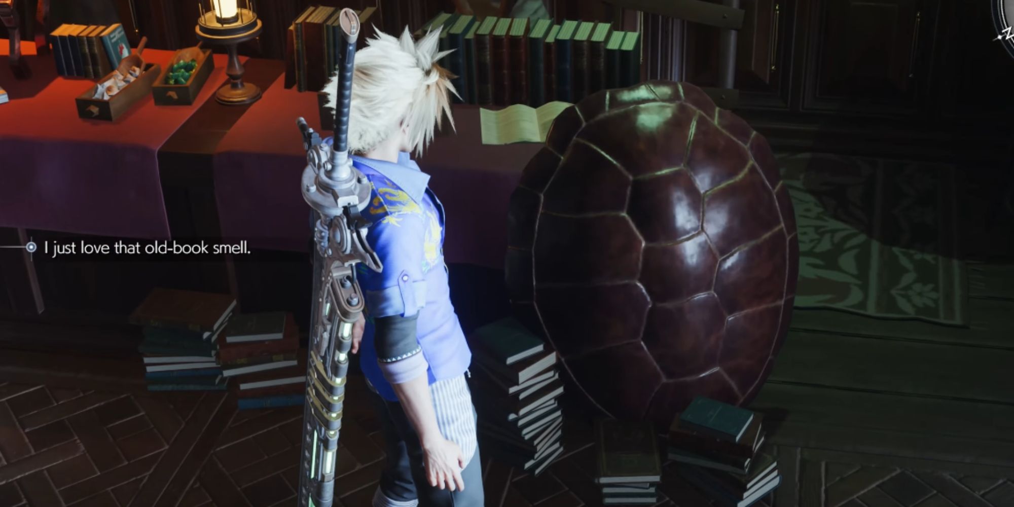 Cloud looking at a turtle shell in Final Fantasy 7 Rebirth