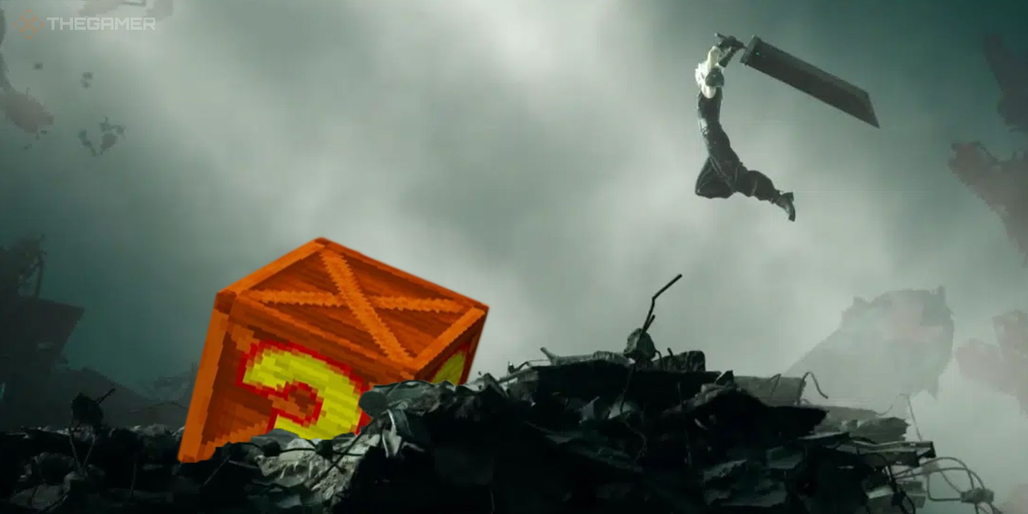 Cloud smashing a crate from Crash Bandicoot
