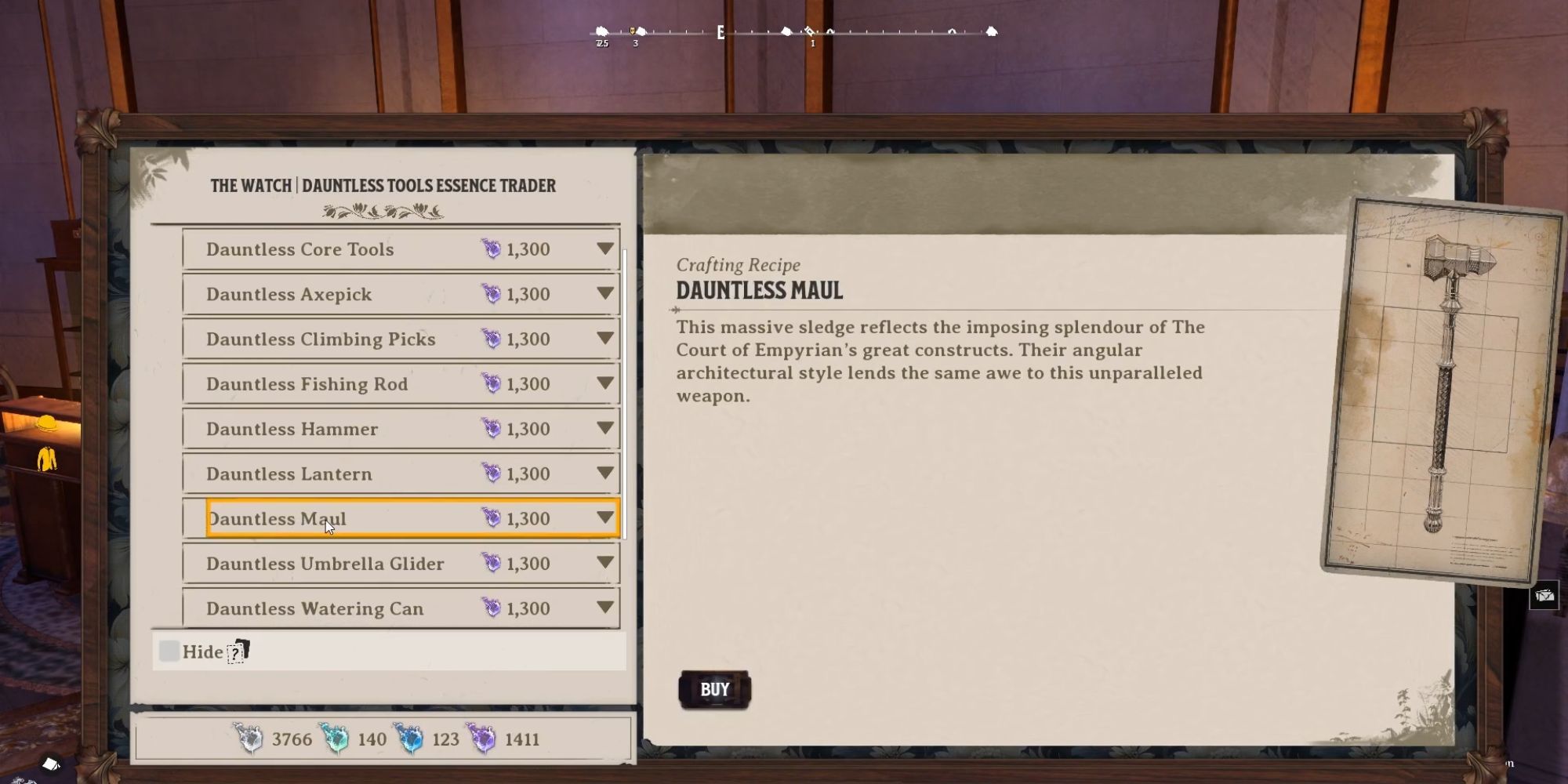 Dauntless Maul weapon interface in Nightingale