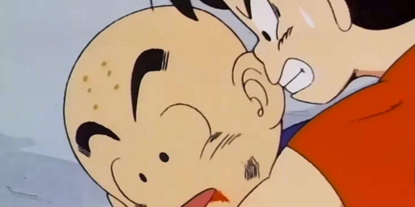 Goku cradles the body of Krillin.